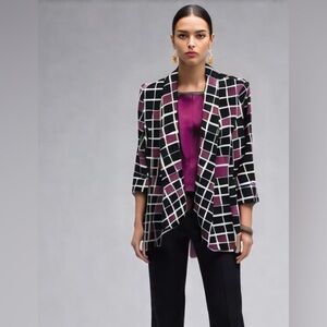 Kasper Black & Purple Checkered Open Front Retro Blazer Size L